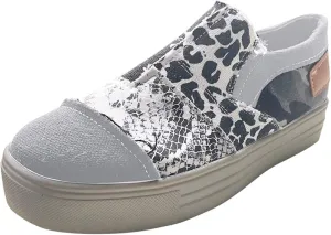 Womens Casual Pieced Raw Edge Animal Print Canvas Orthopedic Comfort Platform Slip Low Top Sneaker with No Show Sockless Washable No Slipping No Stinking Barefoot Insert Flats