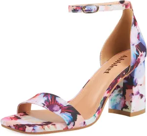 Women's Chunky Block Heels Square Open Toe Ankle Strap Heeled Sandals Pumps Shoes for Wedding Party Evening Dress