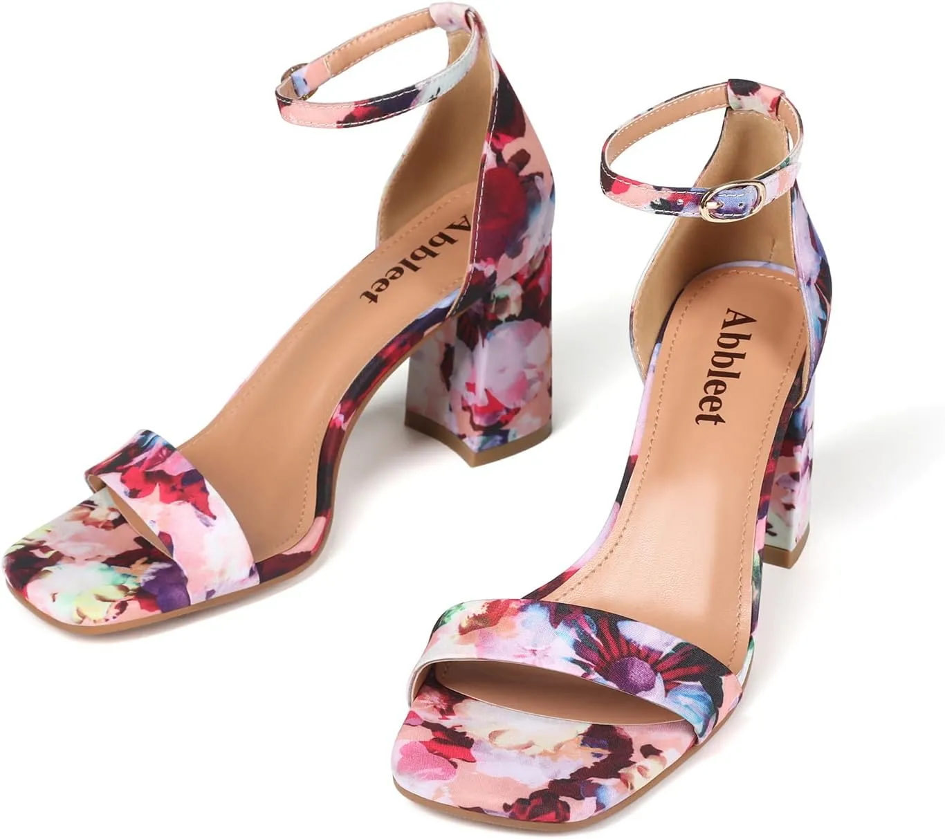 Women's Chunky Block Heels Square Open Toe Ankle Strap Heeled Sandals Pumps Shoes for Wedding Party Evening Dress