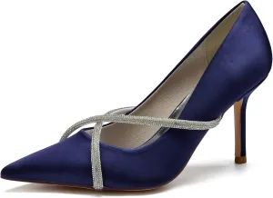 Women's Classic Closed Pointed Toe Stiletto High Heels Pumps Shoes for Party Evening Wedding,Dark Blue,11