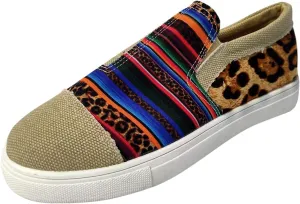 Womens Colorful Comfortable Lightweight Art Travel Floral Stylish Everyday Platform Leopard Design Casual Low Top Canvas Chunky Bottom Heels Slip Flats Loafers Driving Walking Sneakers