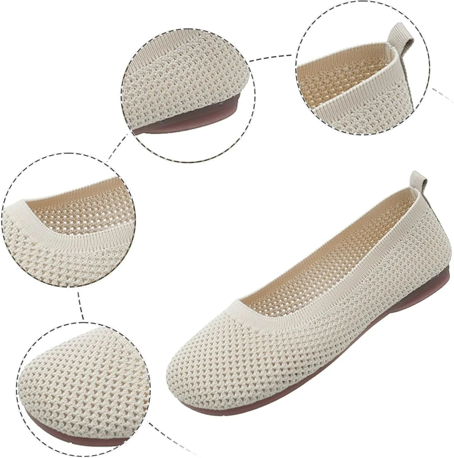 Women's Dress Flat Ballet Slip On Pointed Toe Knit Ballet Women's Flats Foldable Ballet Flat for Women Breathable Flats Knitting Single Shoes