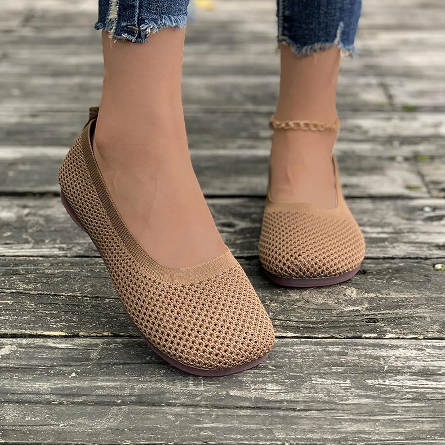 Women's Dress Flat Ballet Slip On Pointed Toe Knit Ballet Women's Flats Foldable Ballet Flat for Women Breathable Flats Knitting Single Shoes