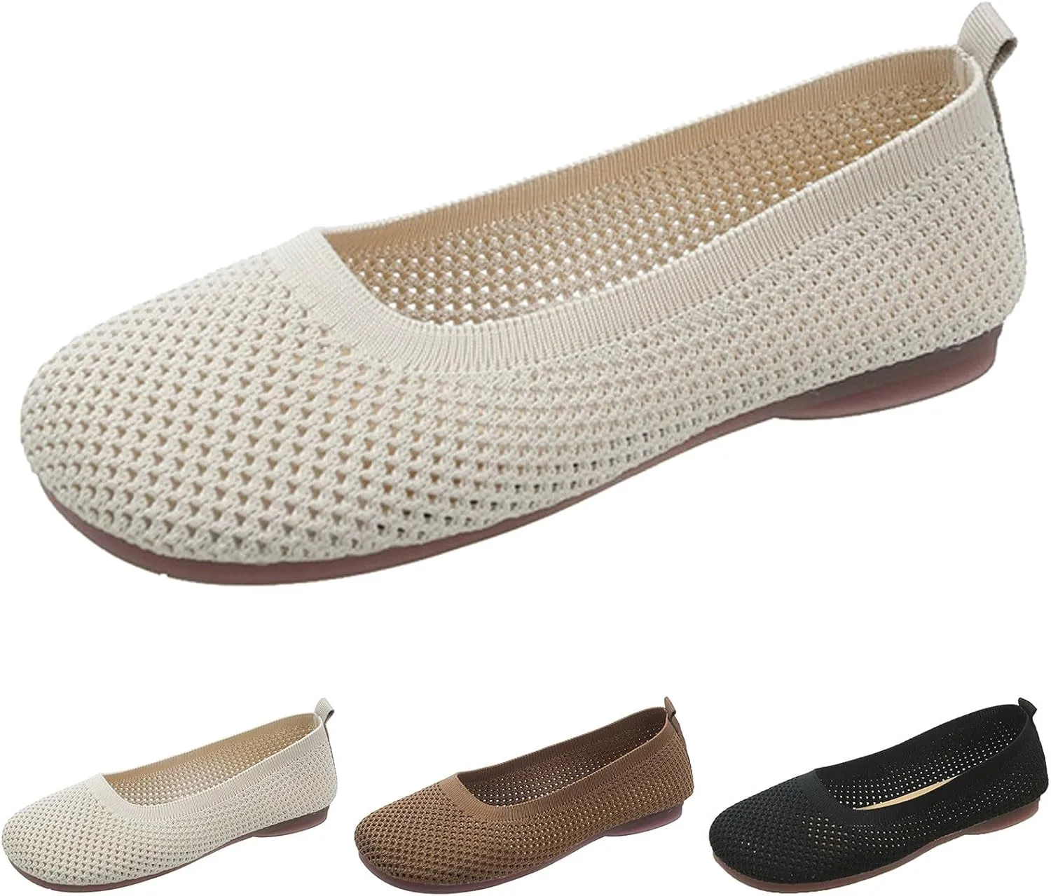 Women's Dress Flat Ballet Slip On Pointed Toe Knit Ballet Women's Flats Foldable Ballet Flat for Women Breathable Flats Knitting Single Shoes