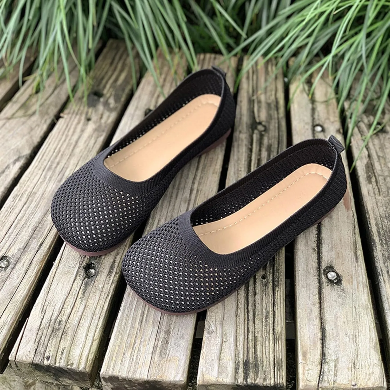Women's Dress Flat Ballet Slip On Pointed Toe Knit Ballet Women's Flats Foldable Ballet Flat for Women Breathable Flats Knitting Single Shoes