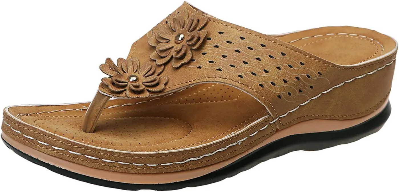 Womens Flip Flops Dressy Summer Orthopedic Sandals Arch Support Sandals Casual Wedge Thong Sandals Walking Shoes