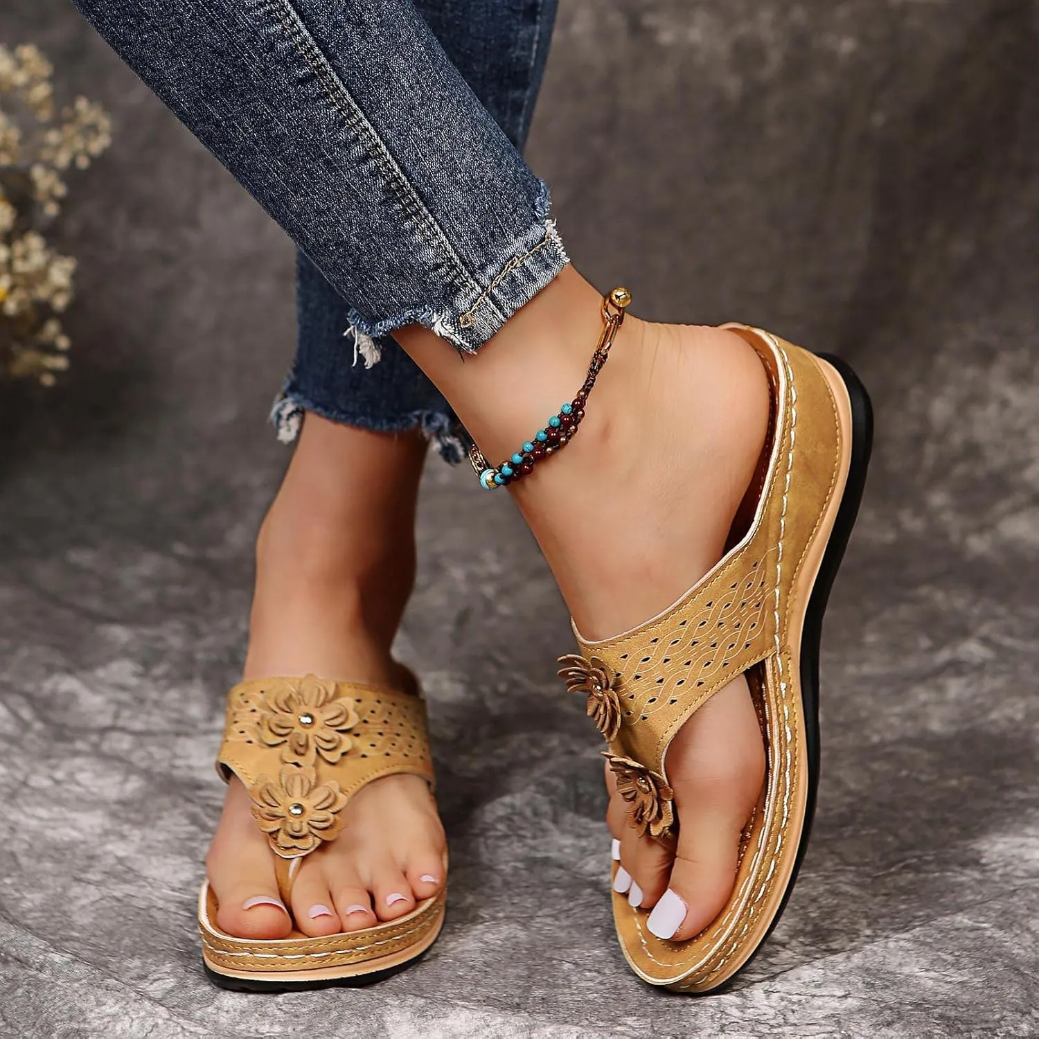 Womens Flip Flops Dressy Summer Orthopedic Sandals Arch Support Sandals Casual Wedge Thong Sandals Walking Shoes