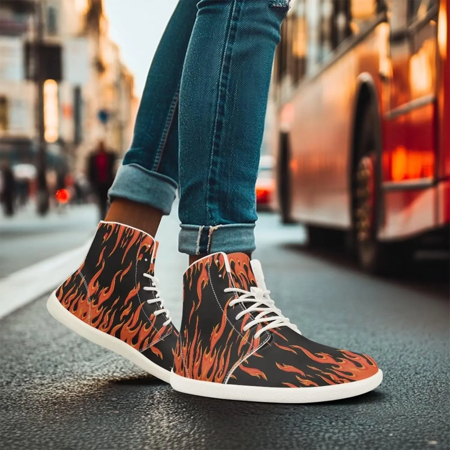 Womens High Top Sneakers Wide Barefoot Shoes for Men Leather Shoes