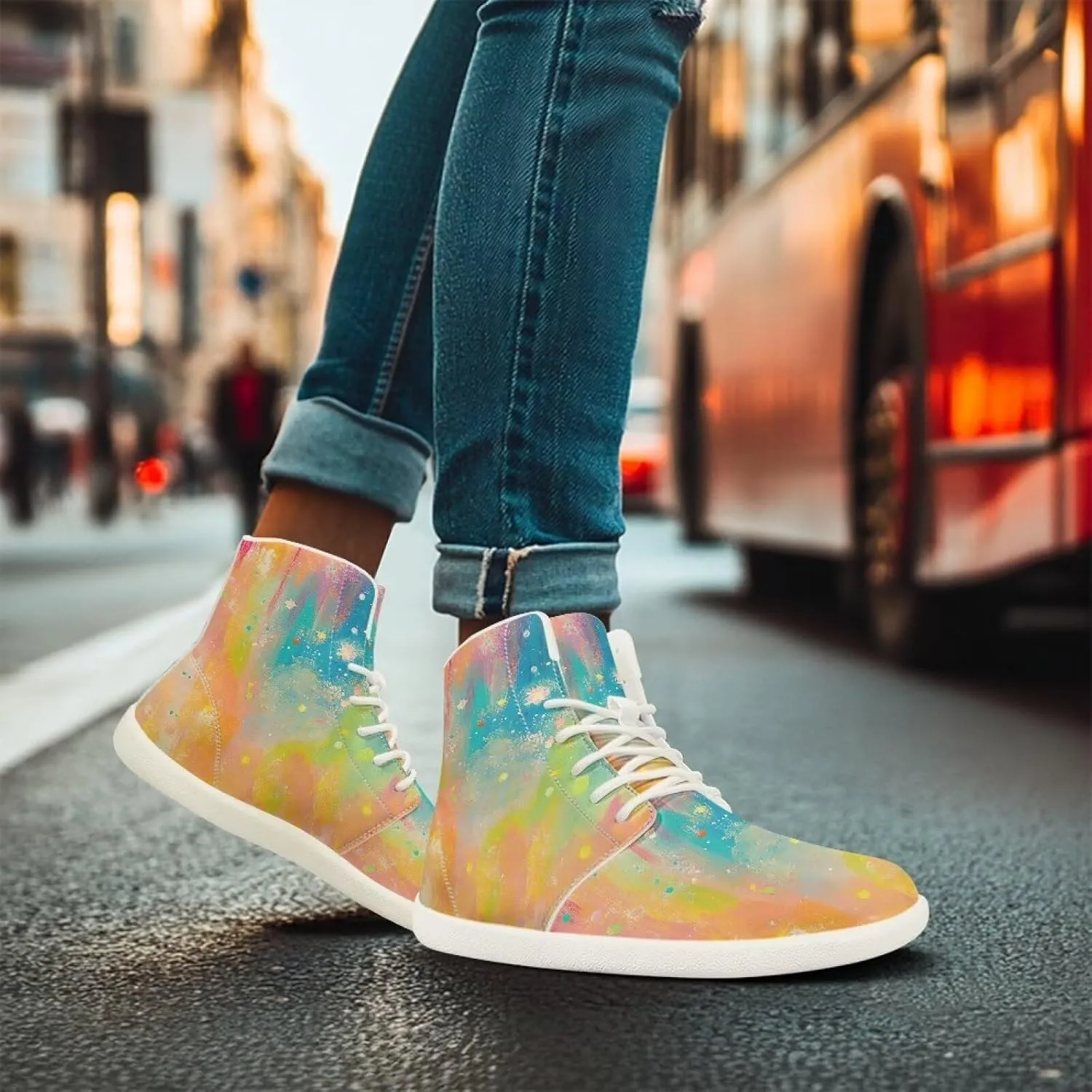 Womens High Top Sneakers Wide Barefoot Shoes for Men Leather Shoes