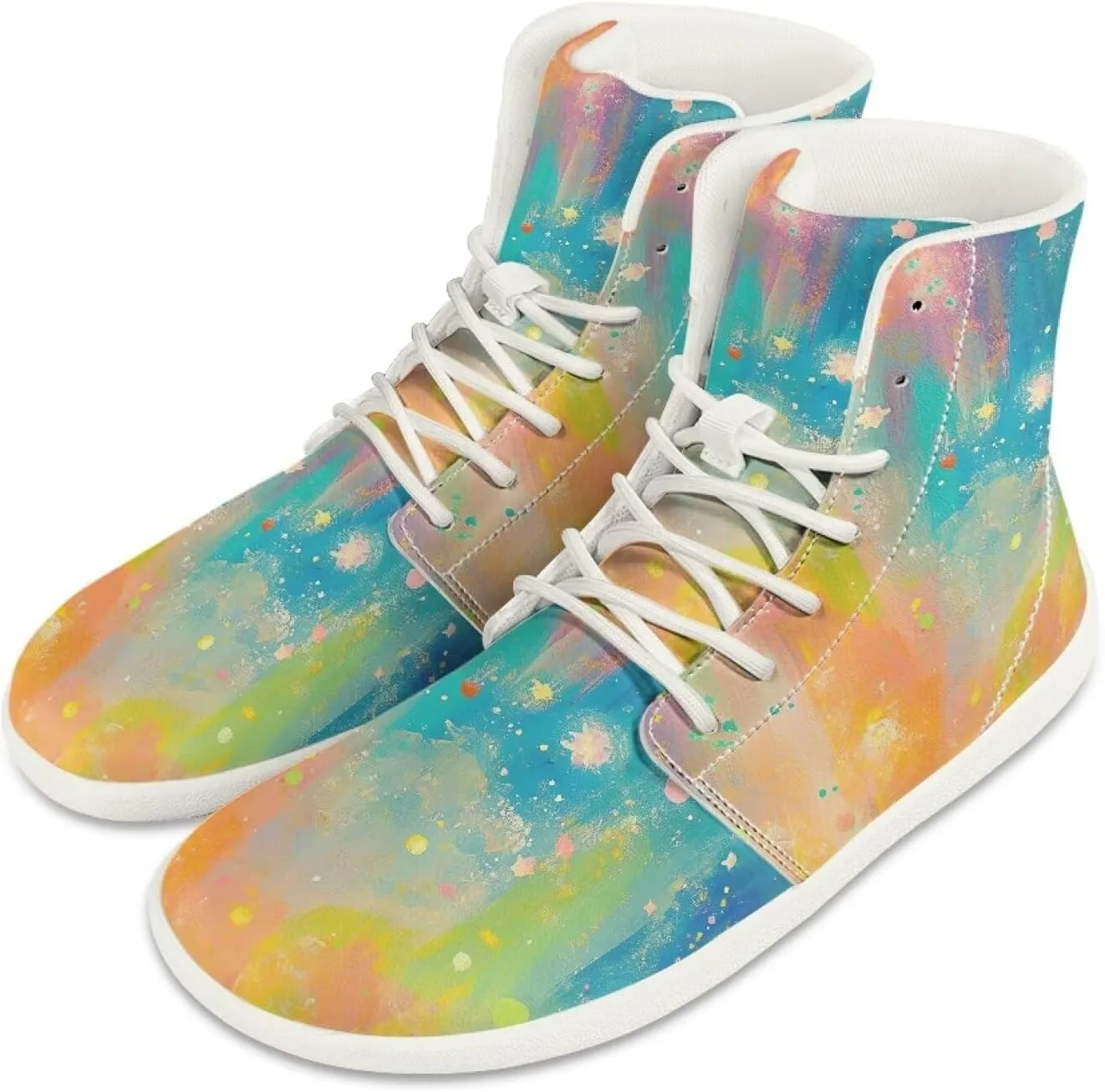 Womens High Top Sneakers Wide Barefoot Shoes for Men Leather Shoes