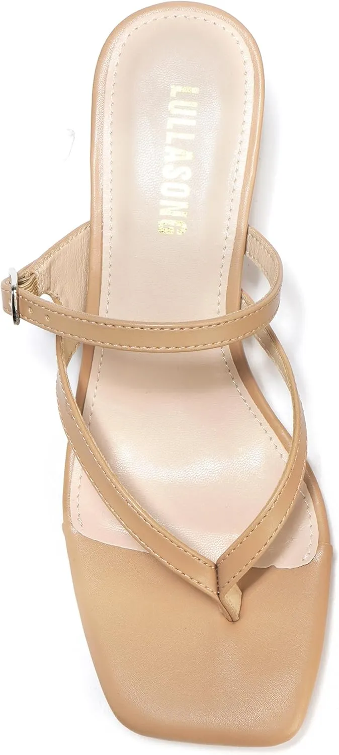 Women's Kitten Heels Sandals Flip Flops Low Heels Slip On Slides 1.8-2 Inch Heeled Square Open Toe Sandals for Women