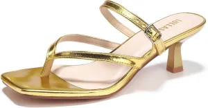Women's Kitten Heels Sandals Flip Flops Low Heels Slip On Slides 1.8-2 Inch Heeled Square Open Toe Sandals for Women