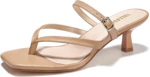 Women's Kitten Heels Sandals Flip Flops Low Heels Slip On Slides 1.8-2 Inch Heeled Square Open Toe Sandals for Women