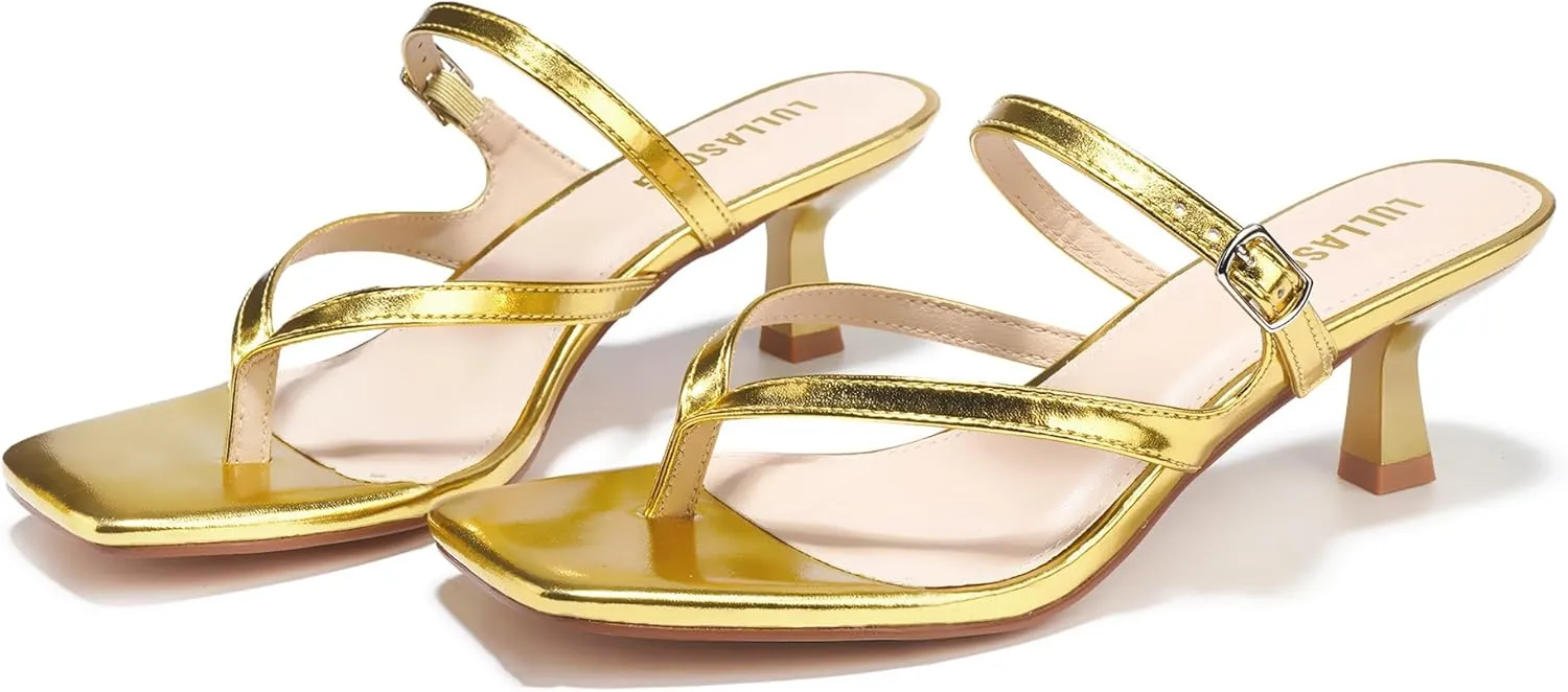Women's Kitten Heels Sandals Flip Flops Low Heels Slip On Slides 1.8-2 Inch Heeled Square Open Toe Sandals for Women