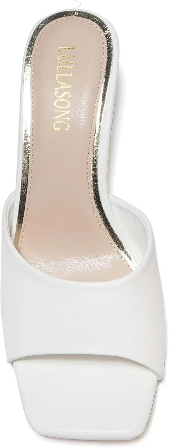 Women's Kitten Heels Sandals Low Heels Slip On Slides 2 Inch Heeled Square Open Toe Sandals for Women