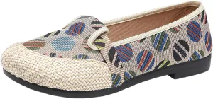 Women's Linen Retro Single Shoes Breathable Ballet Flats Comfortable Soft Walking Driving Shoes Elderly Loafers