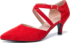 Women's Low Kitten Heels Pointed Toe Pumps Cross Strap Closed Toe D'Orsay Dress Wedding Bridal Party Office Shoes