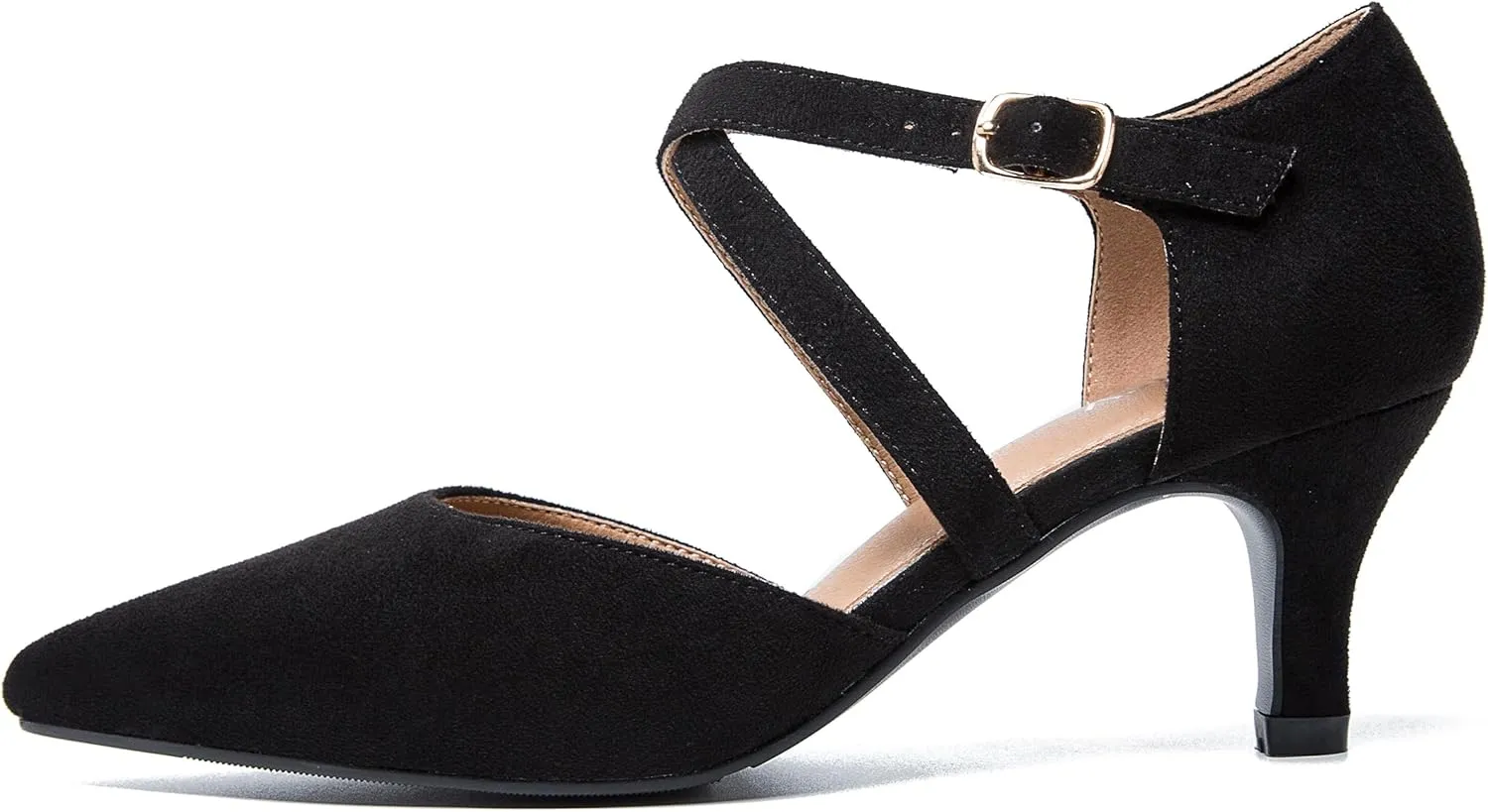 Women's Low Kitten Heels Pointed Toe Pumps Cross Strap Closed Toe D'Orsay Dress Wedding Bridal Party Office Shoes