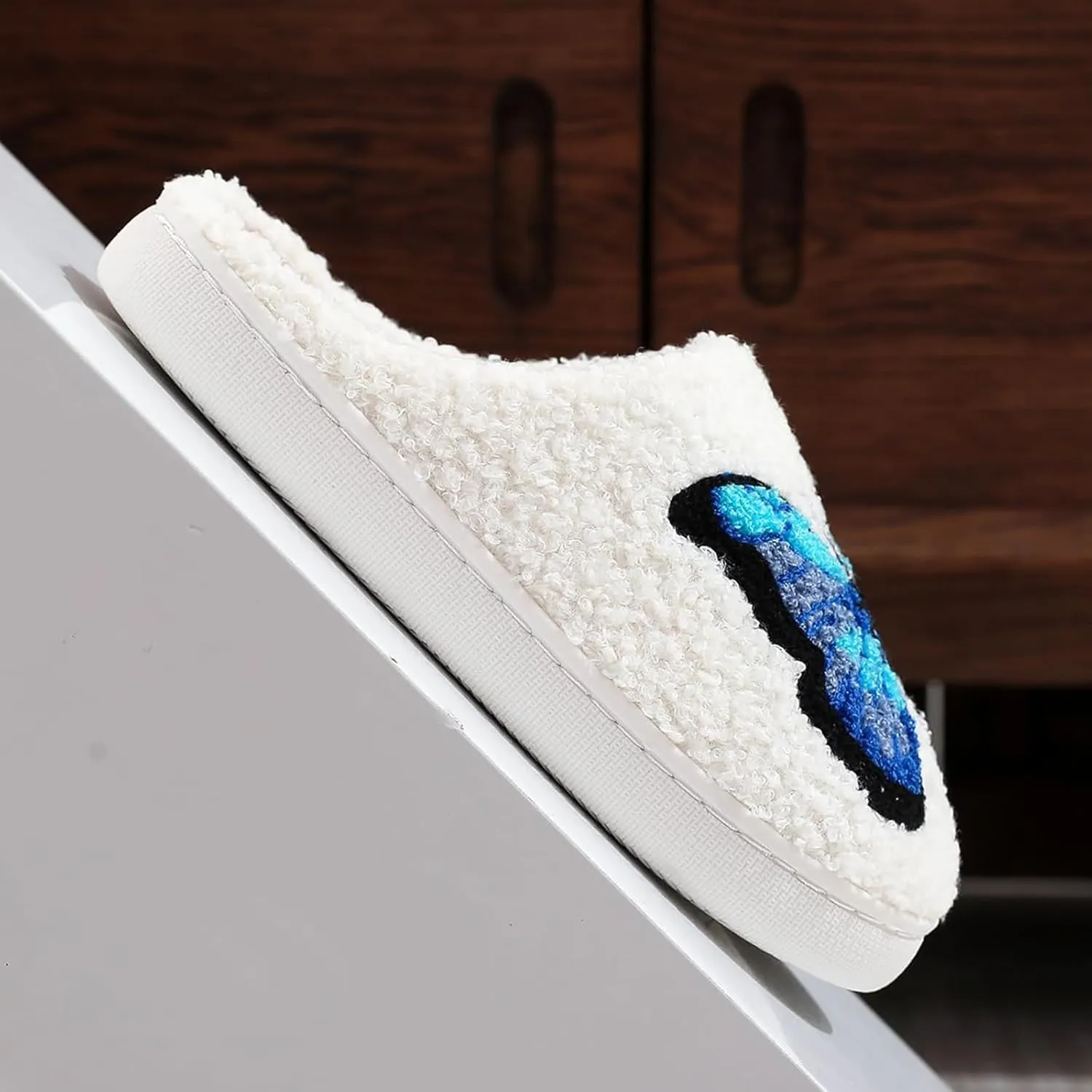 Women's Men's Retro Leopard Print Smiley Slippers Lightning Bolt Memory Foam Soft Plush Warm Non-Slip Home Shoes