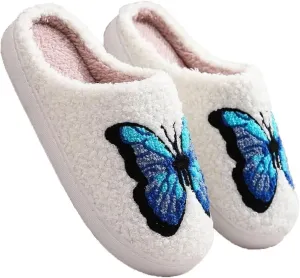 Women's Men's Retro Leopard Print Smiley Slippers Lightning Bolt Memory Foam Soft Plush Warm Non-Slip Home Shoes