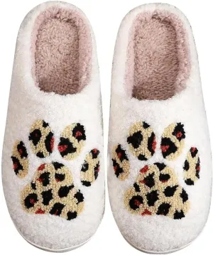 Women's Men's Retro Leopard Print Smiley Slippers Lightning Bolt Memory Foam Soft Plush Warm Non-Slip Home Shoes