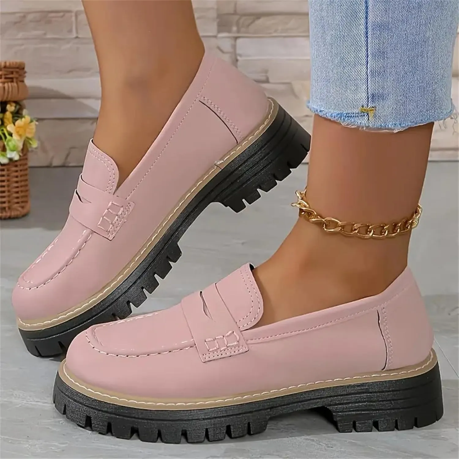 Womens Platform Chunky Penny Loafer Lug Sole Slip Comfortable Suede Dress Work Office Business Casual Shoes