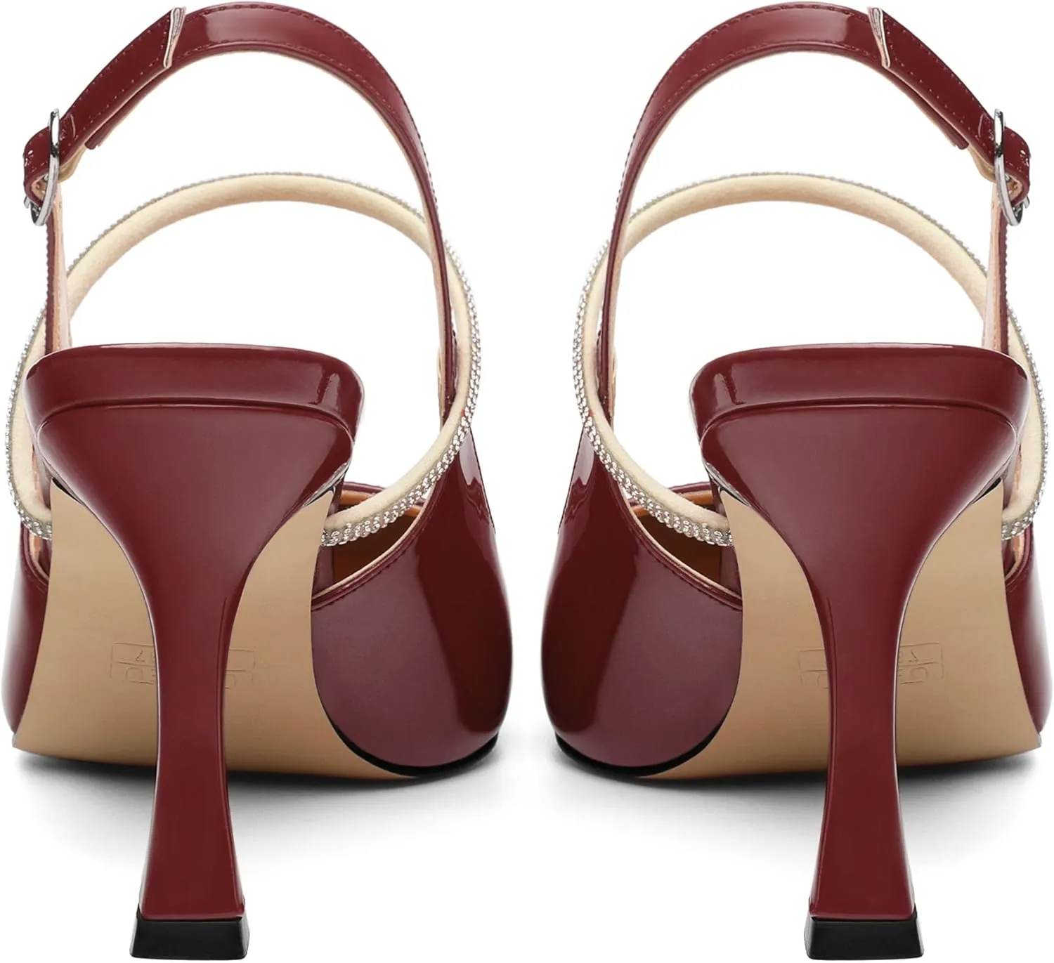 Women's Slingback Kitten Heels, Closed Pointed Toe Patent Leather Stiletto High Heel Pumps Crystal Ankle Strap Heels Party Wedding Dating Dress Shoes 3.35 Inch