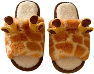 Women's Soft Plush Giraffe Fuzzy Slippers, Winter Warm Cute Cartoon Animal Home Slippers