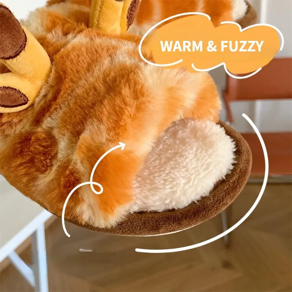 Women's Soft Plush Giraffe Fuzzy Slippers, Winter Warm Cute Cartoon Animal Home Slippers