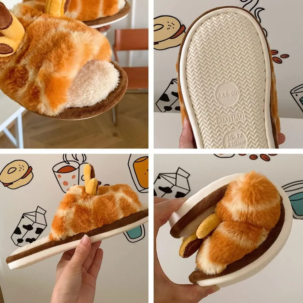 Women's Soft Plush Giraffe Fuzzy Slippers, Winter Warm Cute Cartoon Animal Home Slippers