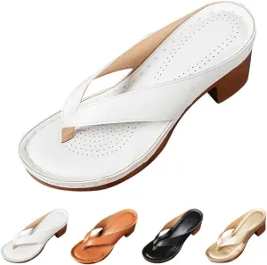 Women's Solid Color Summer Chunky Heel Sandals for Women Slip on Open Toe Square Toe Comfortable Heeled Sandals Comfortable Arch Support Flip Flops Shoes