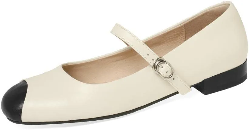Women's Square Toe Genuine Leather Handmade Stitching Color Cute Mary Jane Flats Shoes