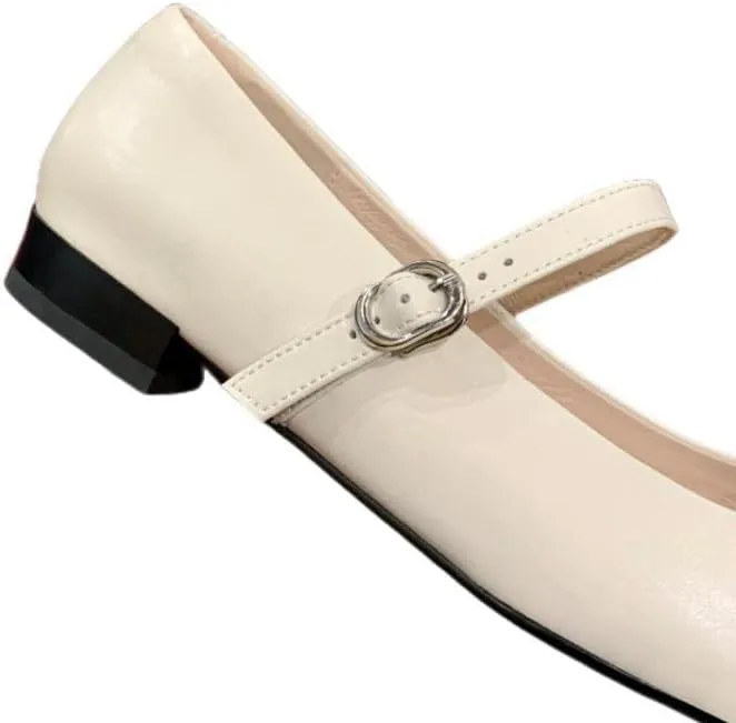 Women's Square Toe Genuine Leather Handmade Stitching Color Cute Mary Jane Flats Shoes