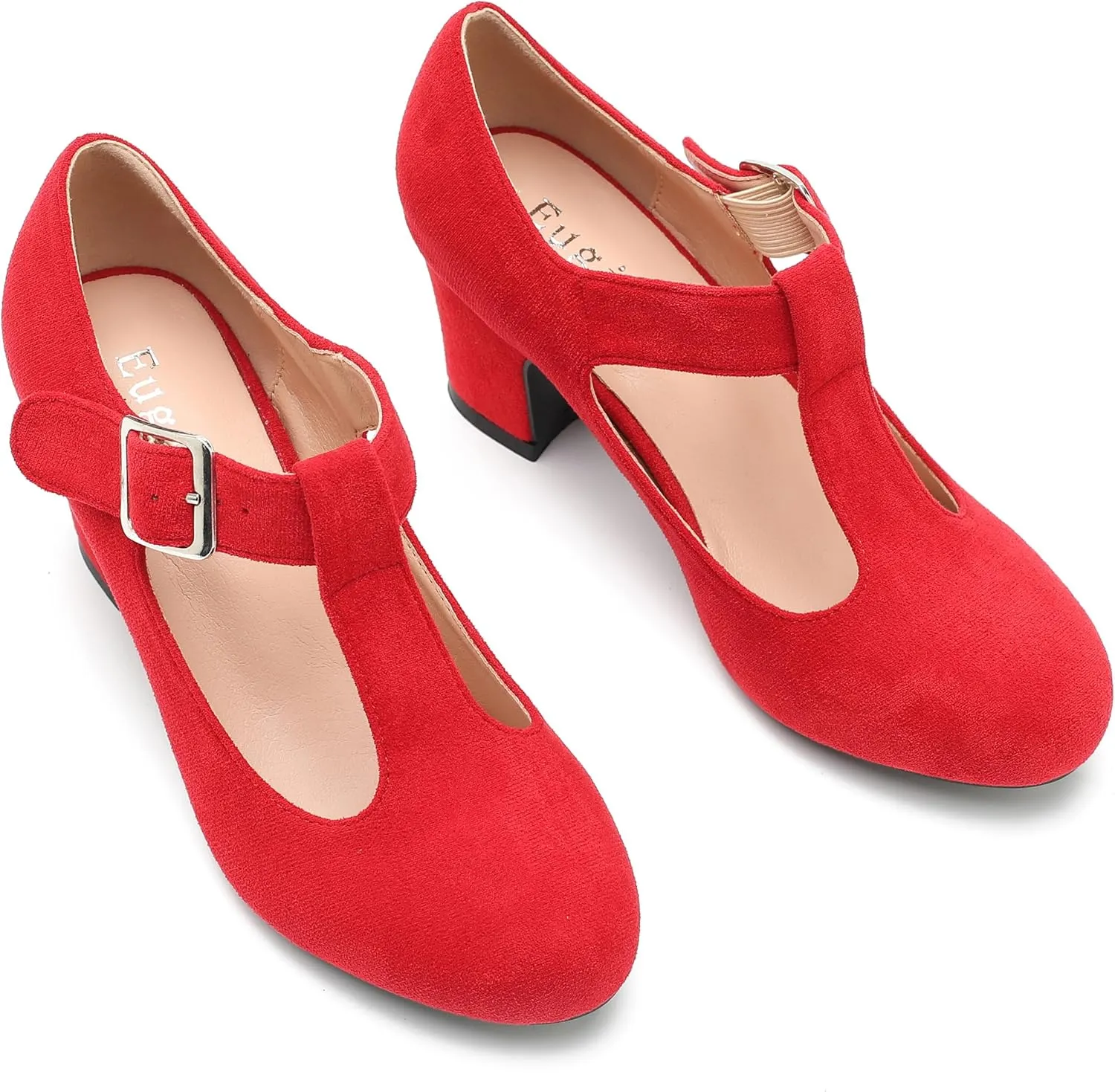 Women's T-Strap Mary Jane Pumps Low Block Chunky Heels Closed Round Toe Dress Wedding Office Work Shoes