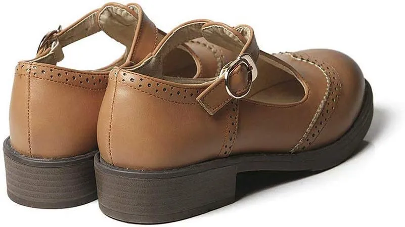 Womens Vintage Chunky Low Heel Mary Jane T Strap Shoes