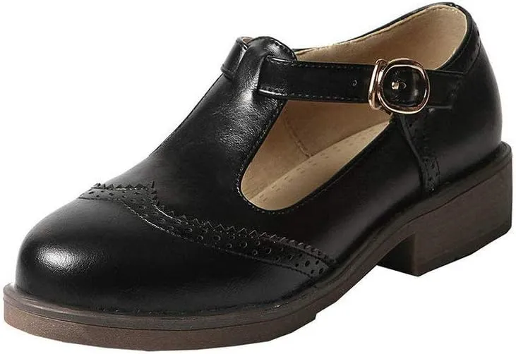 Womens Vintage Chunky Low Heel Mary Jane T Strap Shoes