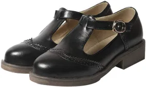 Womens Vintage Chunky Low Heel Mary Jane T Strap Shoes