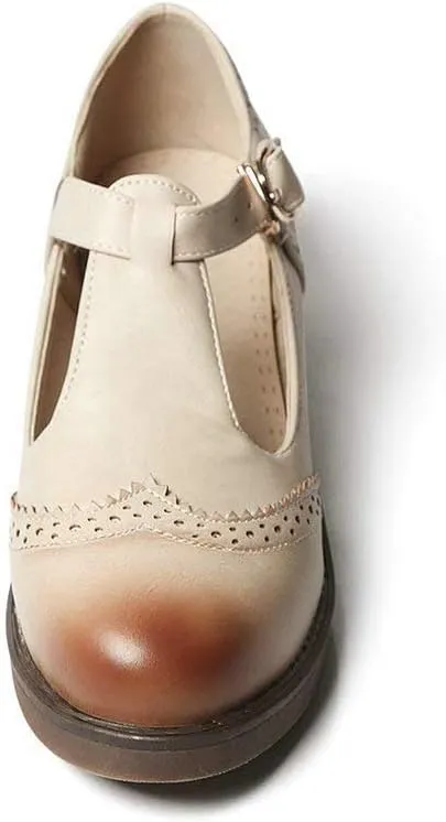 Womens Vintage Chunky Low Heel Mary Jane T Strap Shoes