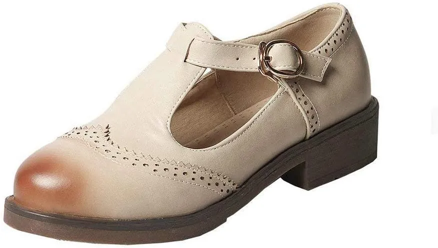 Womens Vintage Chunky Low Heel Mary Jane T Strap Shoes