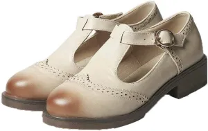 Womens Vintage Chunky Low Heel Mary Jane T Strap Shoes