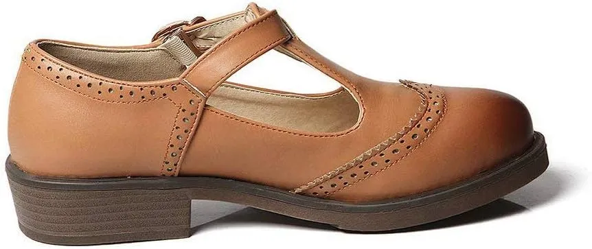Womens Vintage Chunky Low Heel Mary Jane T Strap Shoes