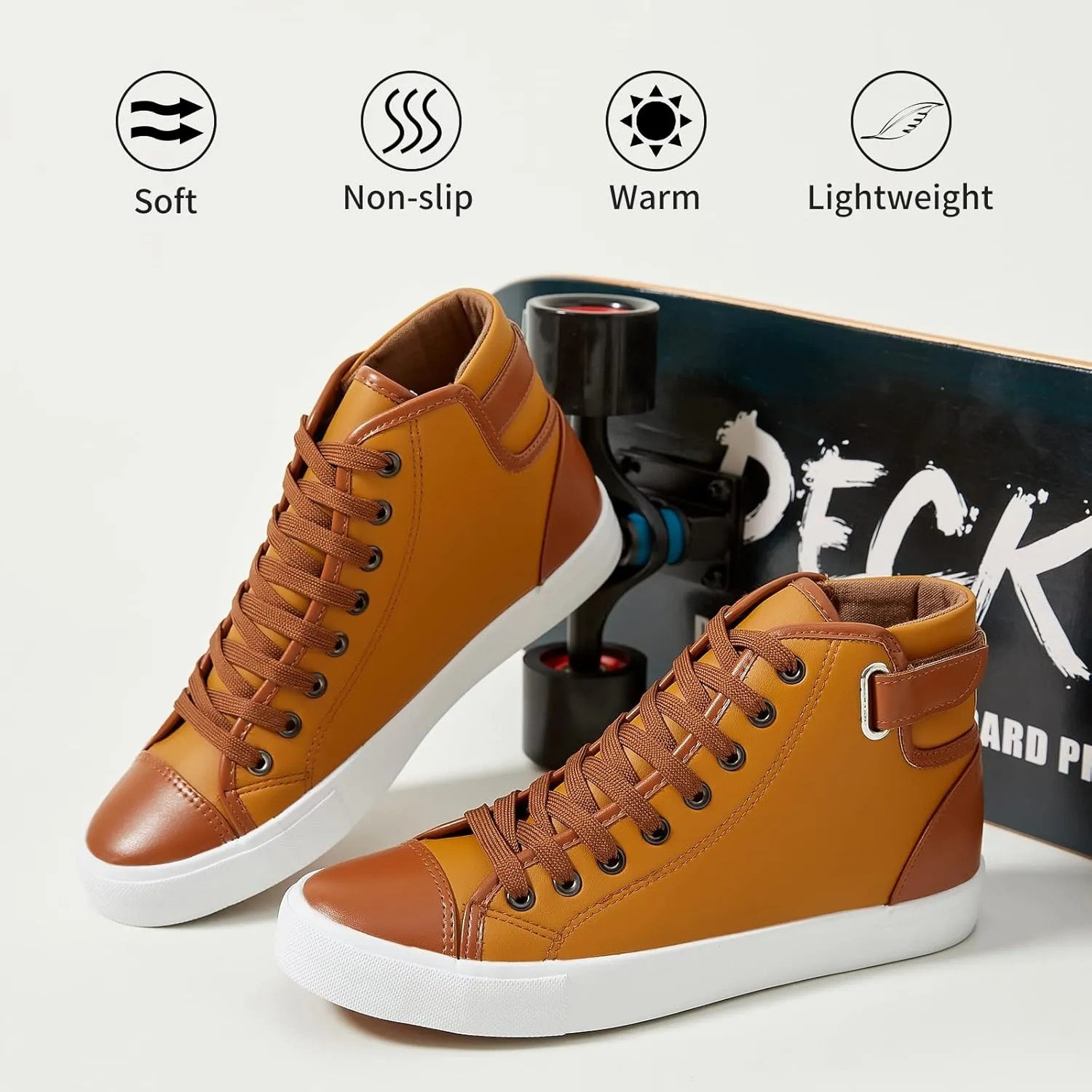 yageyan Men White high top Sneakers for Casual Black pu Leather Fashion Shoes for Men