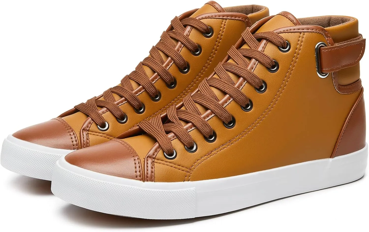 yageyan Men White high top Sneakers for Casual Black pu Leather Fashion Shoes for Men