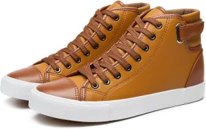 yageyan Men White high top Sneakers for Casual Black pu Leather Fashion Shoes for Men