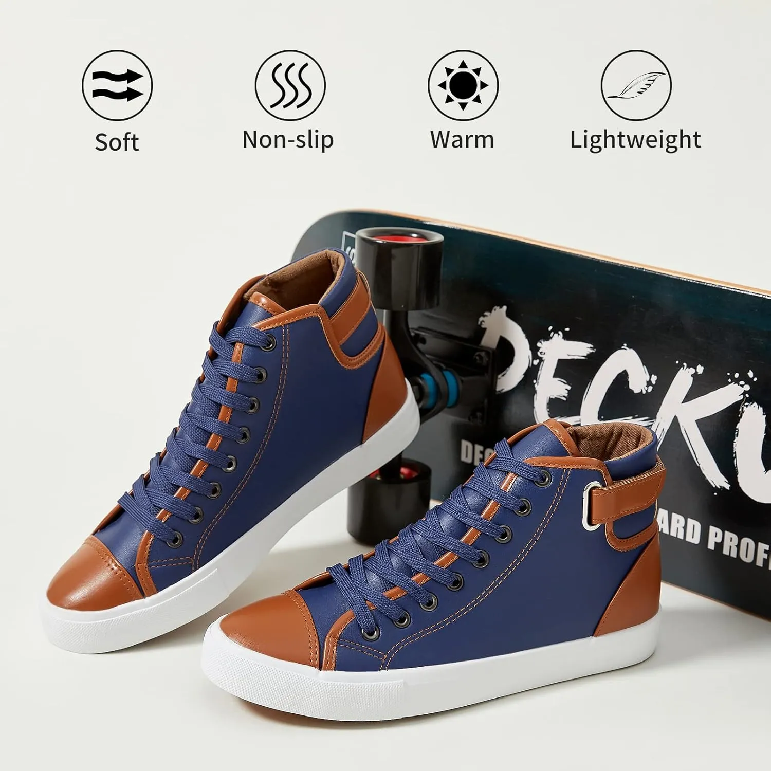 yageyan Men White high top Sneakers for Casual Black pu Leather Fashion Shoes for Men