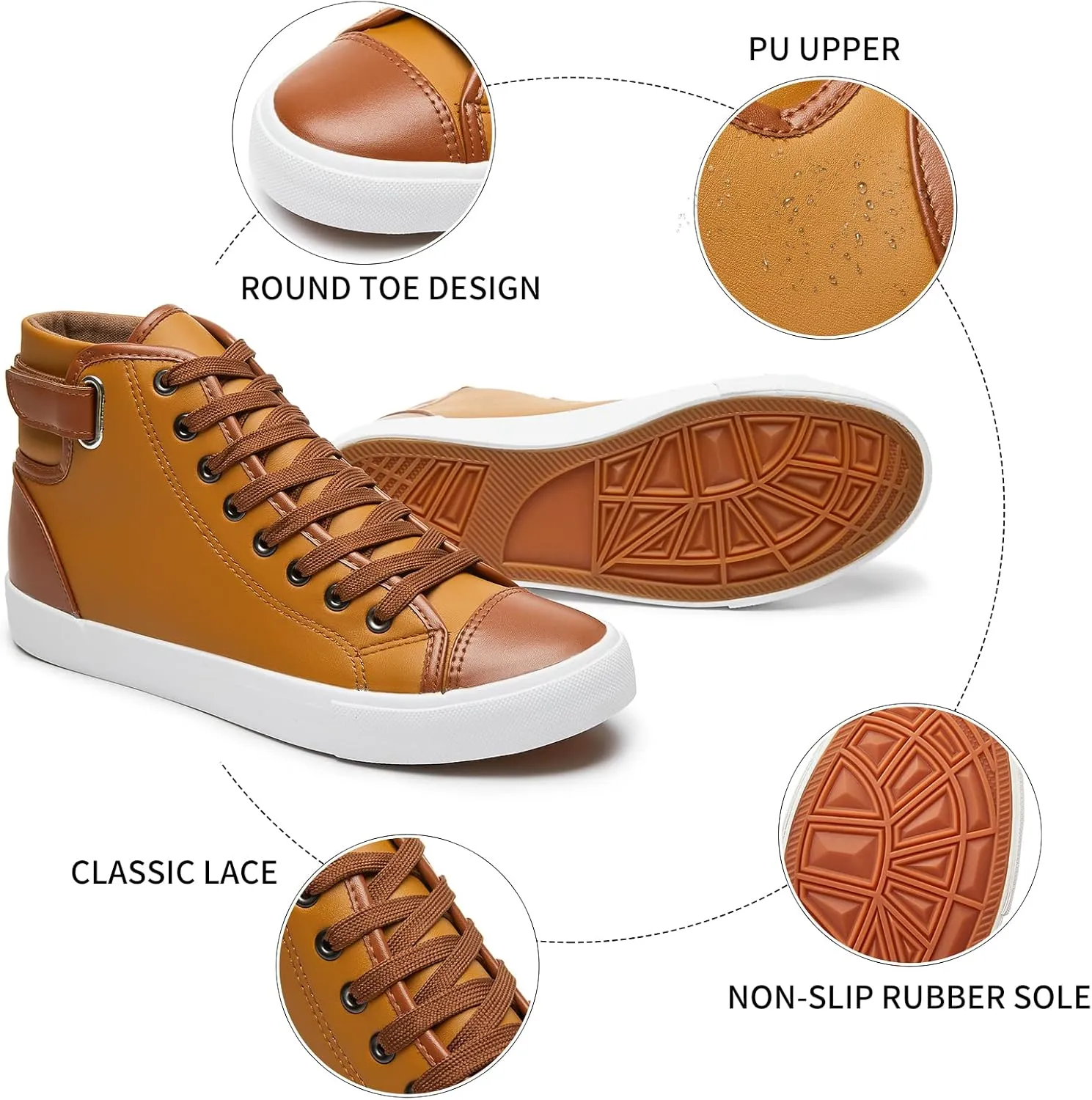 yageyan Men White high top Sneakers for Casual Black pu Leather Fashion Shoes for Men