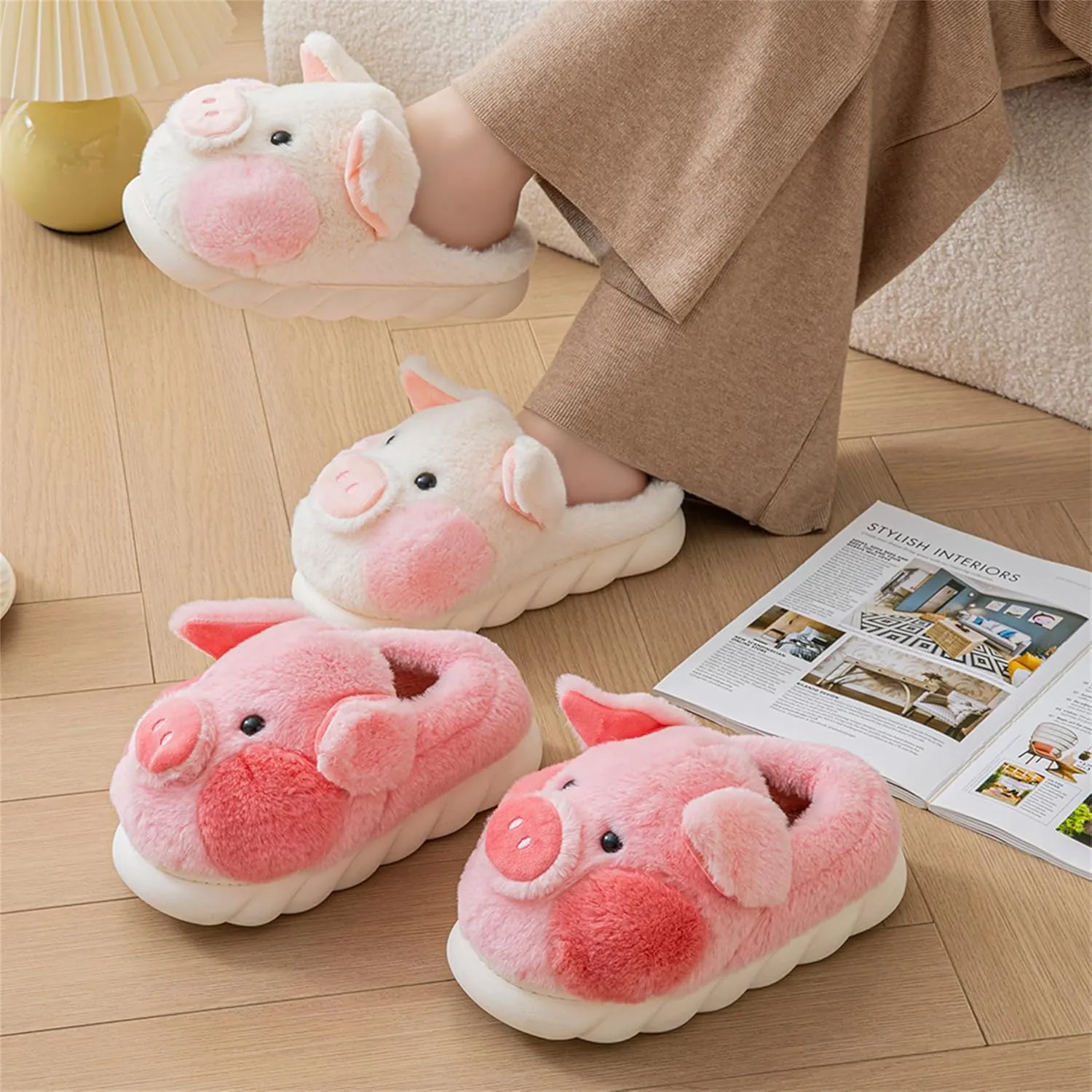 YILANLAN Adult Cotton Slippers PIg Slippers Home Slippers Plush Slippers Animal Slippers