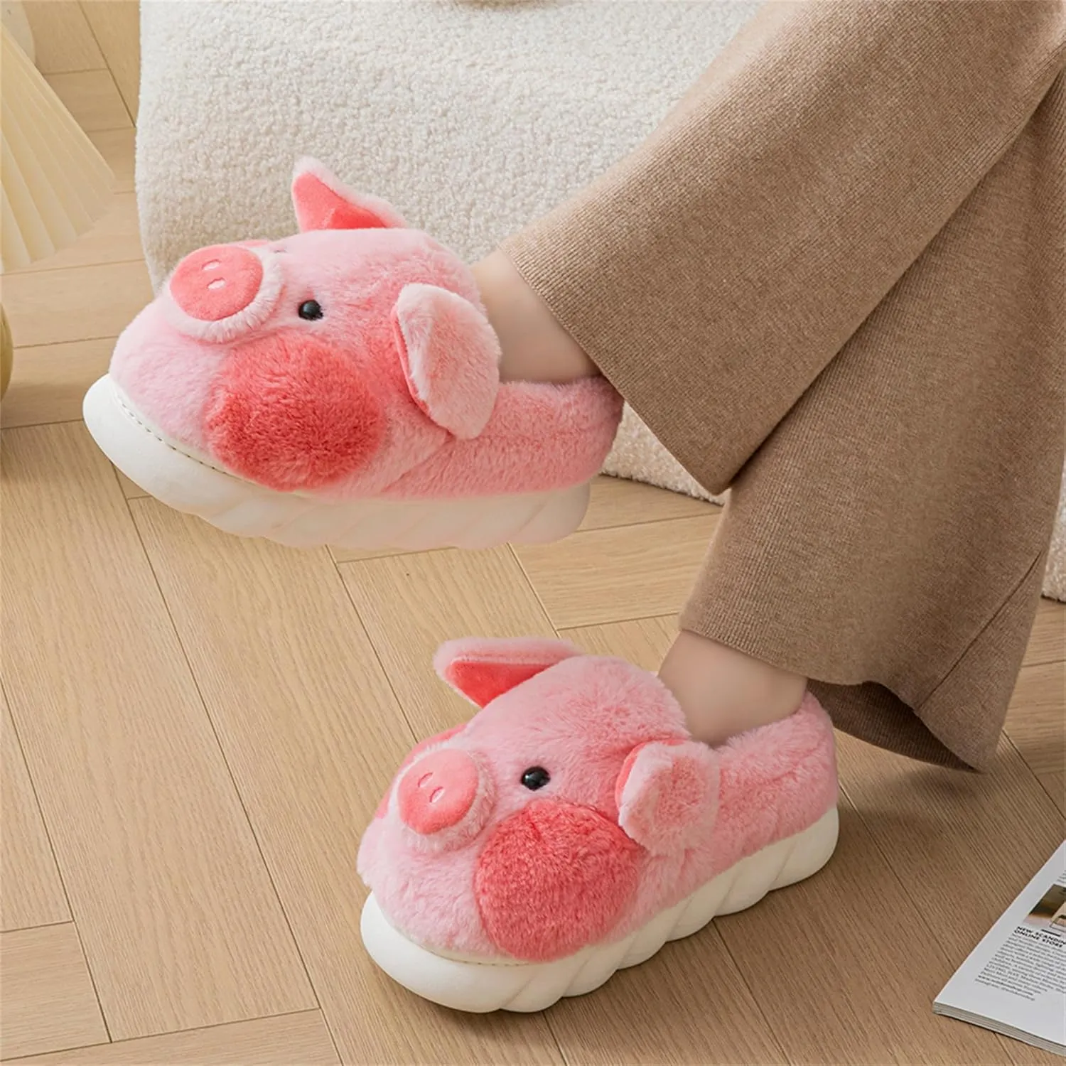 YILANLAN Adult Cotton Slippers PIg Slippers Home Slippers Plush Slippers Animal Slippers