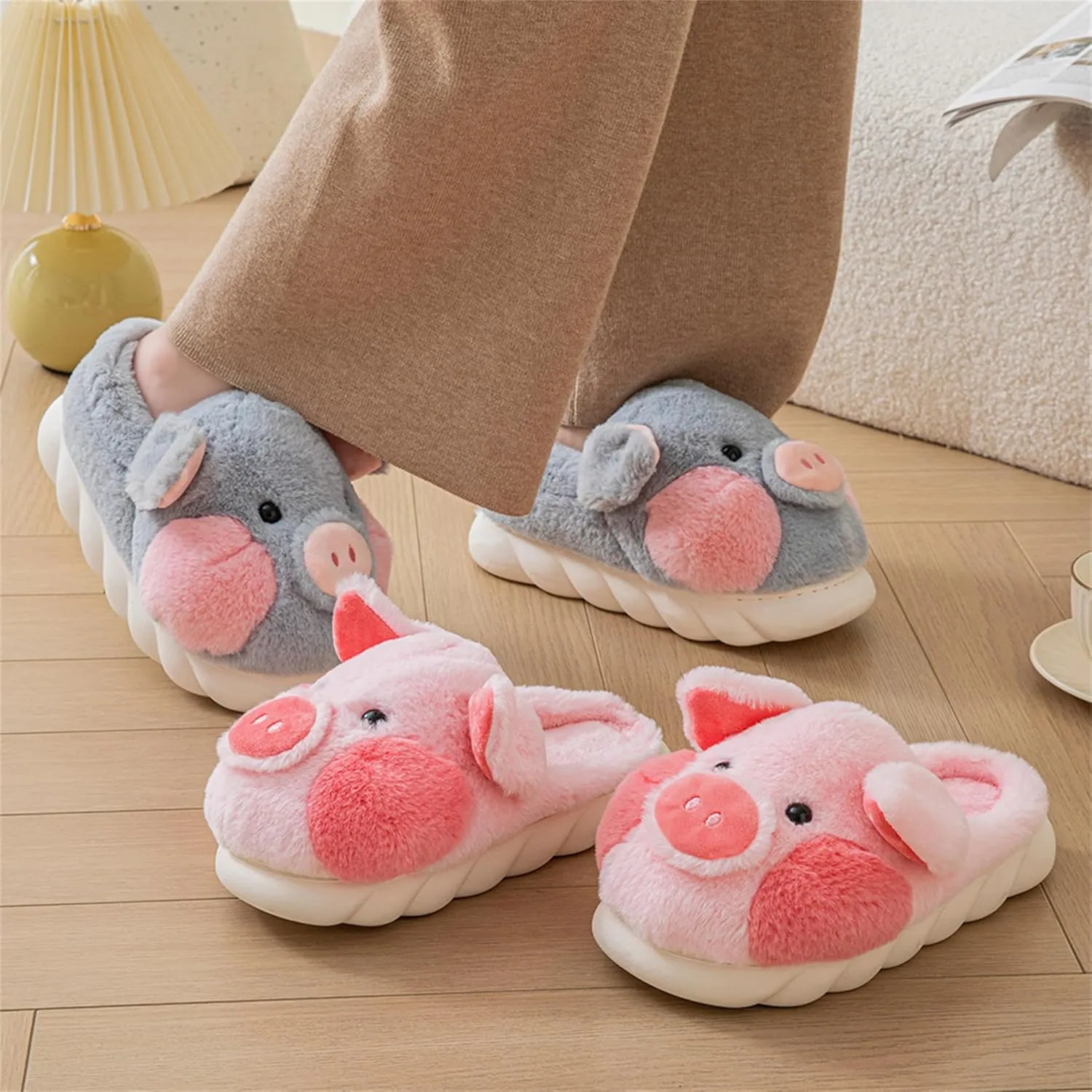 YILANLAN Adult Cotton Slippers PIg Slippers Home Slippers Plush Slippers Animal Slippers