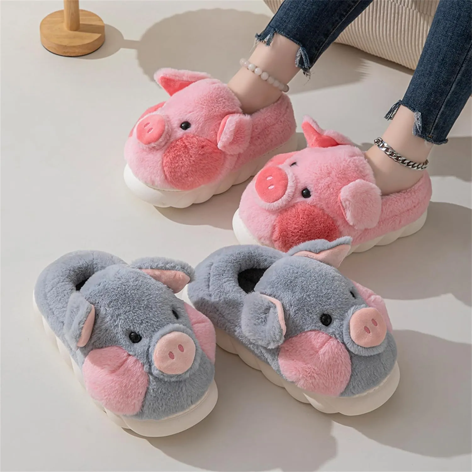 YILANLAN Adult Cotton Slippers PIg Slippers Home Slippers Plush Slippers Animal Slippers